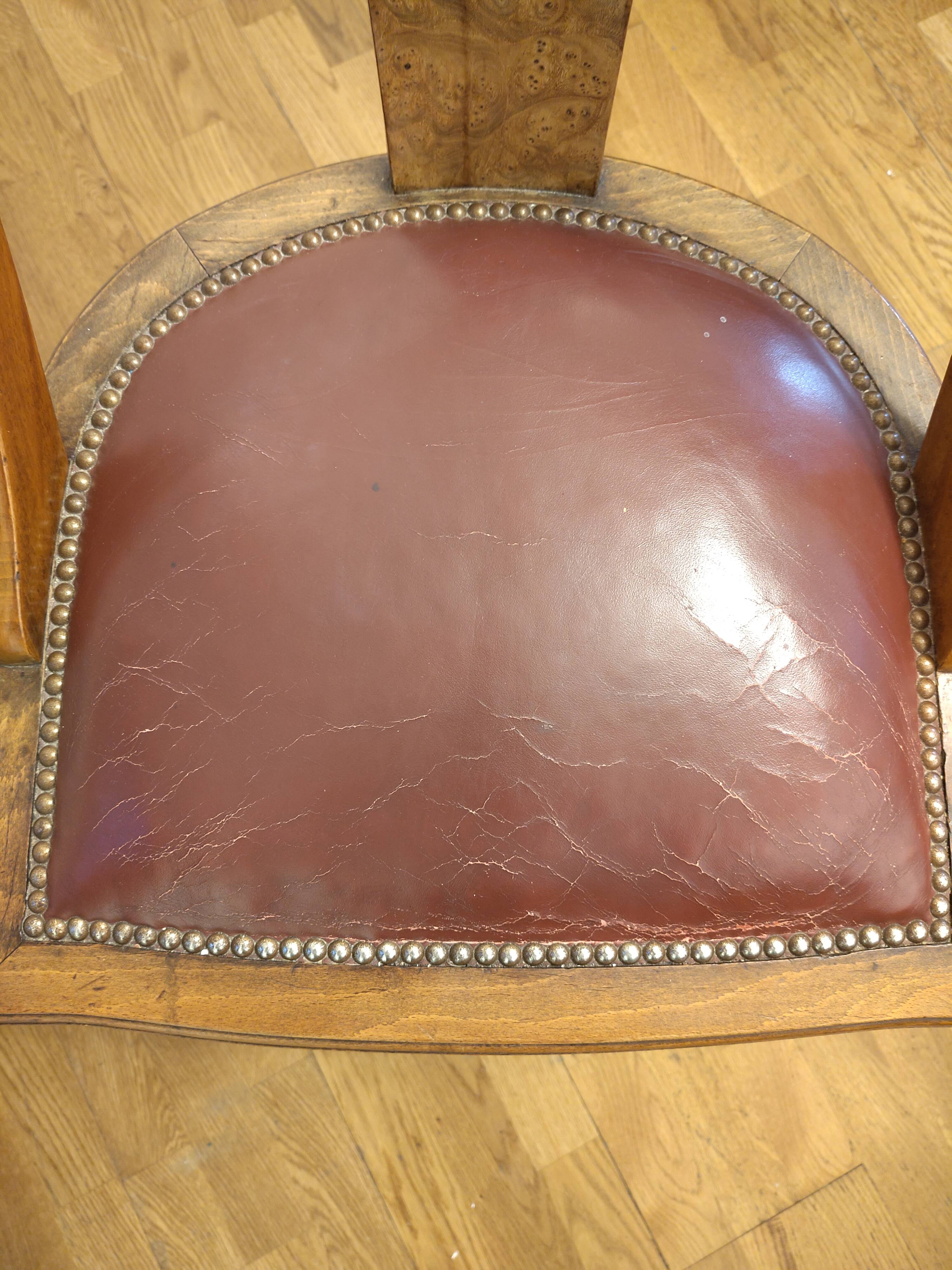 Set of 6 antique chairs - Art Deco style - Wood burl and leather