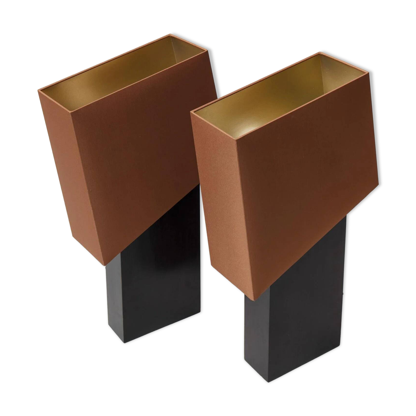 Pair of lamps, wooden base, France 1990s, new shades.