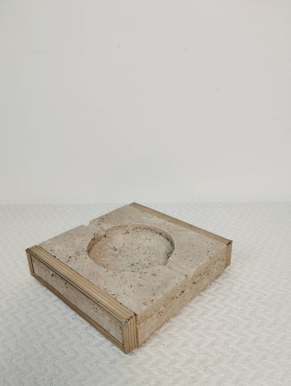 Travertine and brass ashtray