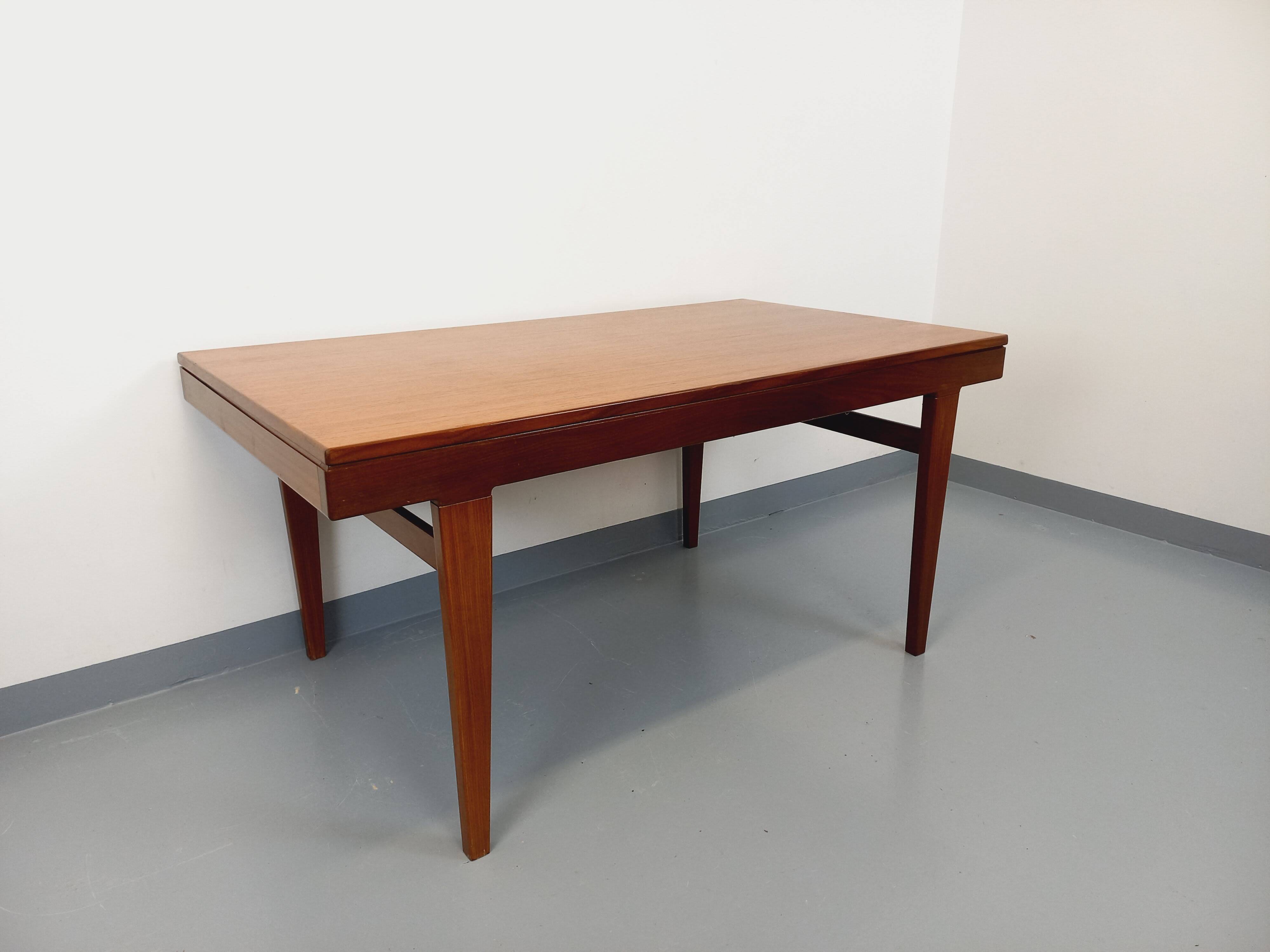 Vintage Scandinavian 50s 60s teak dining table with extension