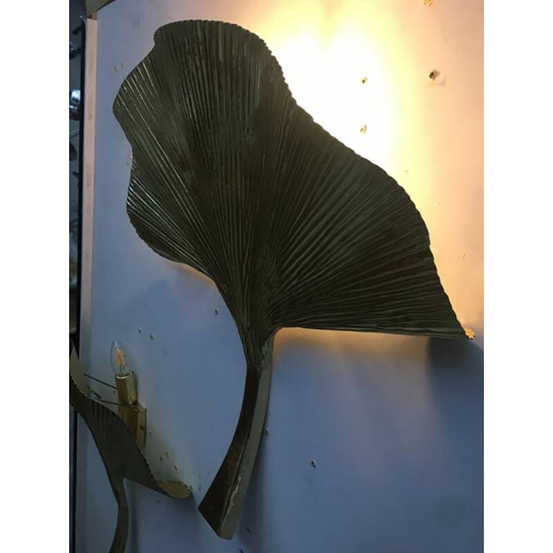 Paire d'appliques feuille en métal doré