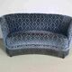 Art deco blue velvet banana sofa, denmark 1950s