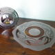 Art deco chandelier from the 1920s with transparent and opalized glass, silver metal structure