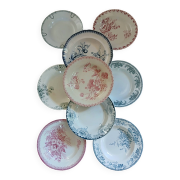 9 mismatched antique deep plates