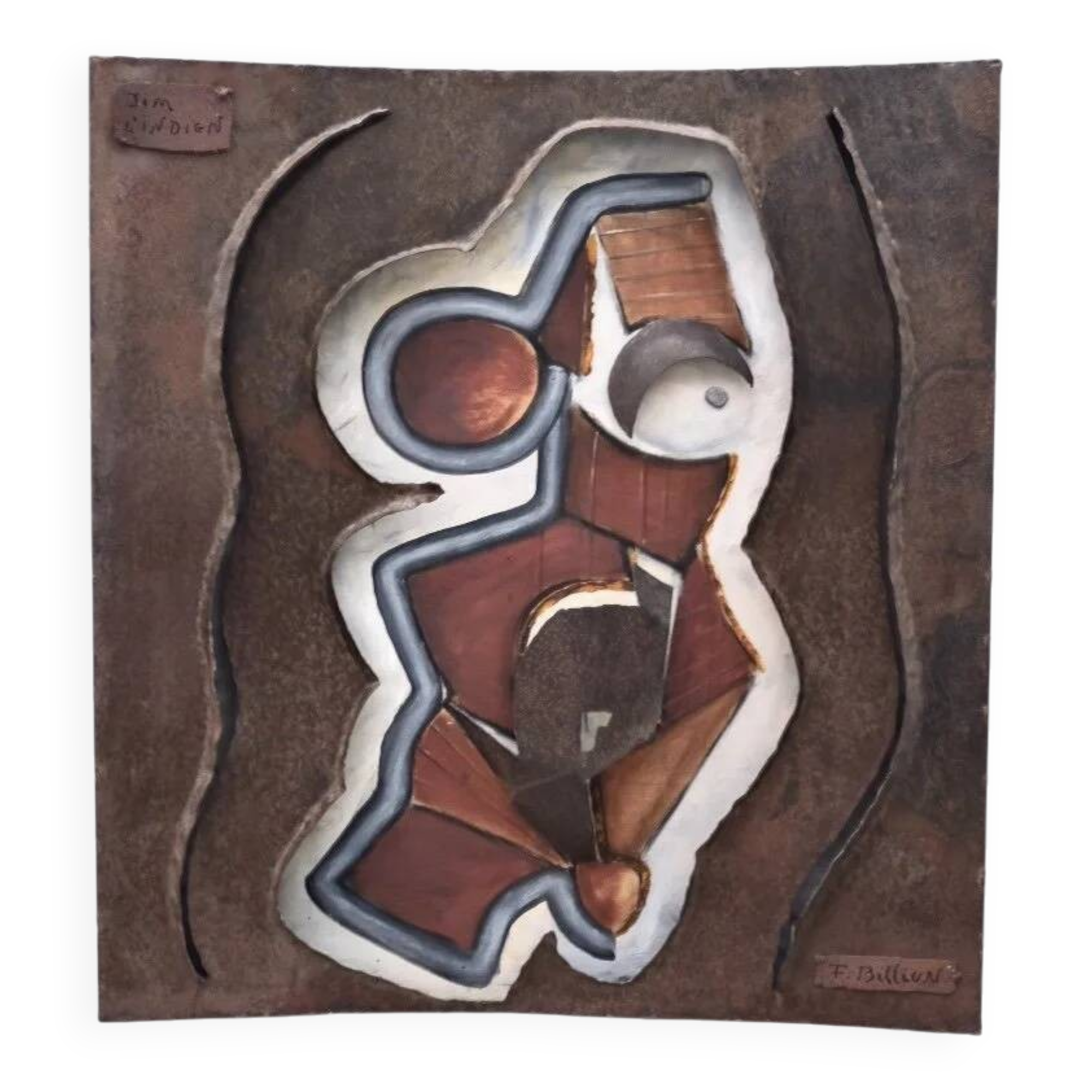 Painting and wall sculpture "Indian Jim" by F. Billion