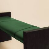 Maërl bench, sepia model, ebonized chestnut and green leather