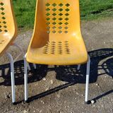 6 vintage iron and orange plastic garden chairs