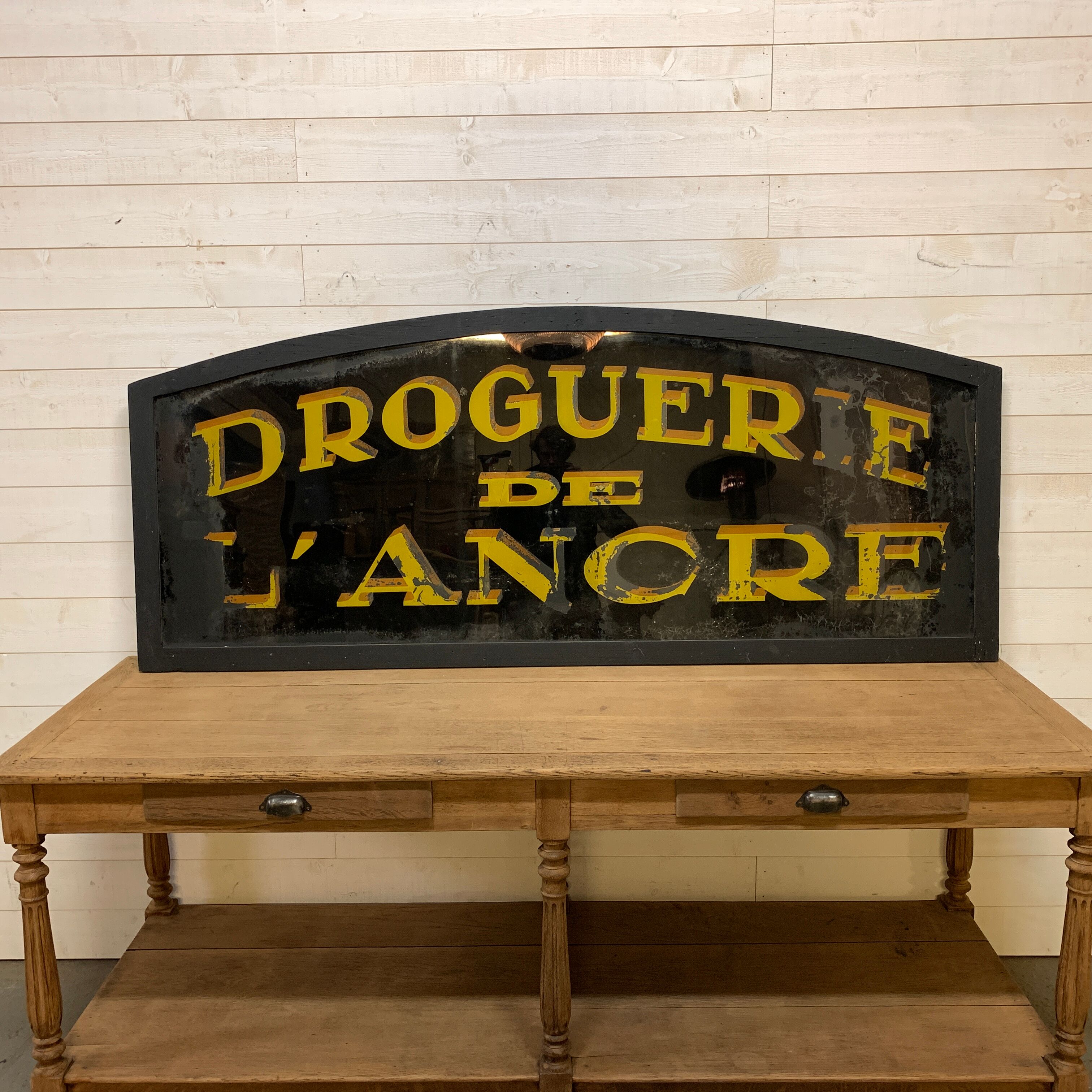 Ancient sign painted on Glass Drugs of the Anchor 1920