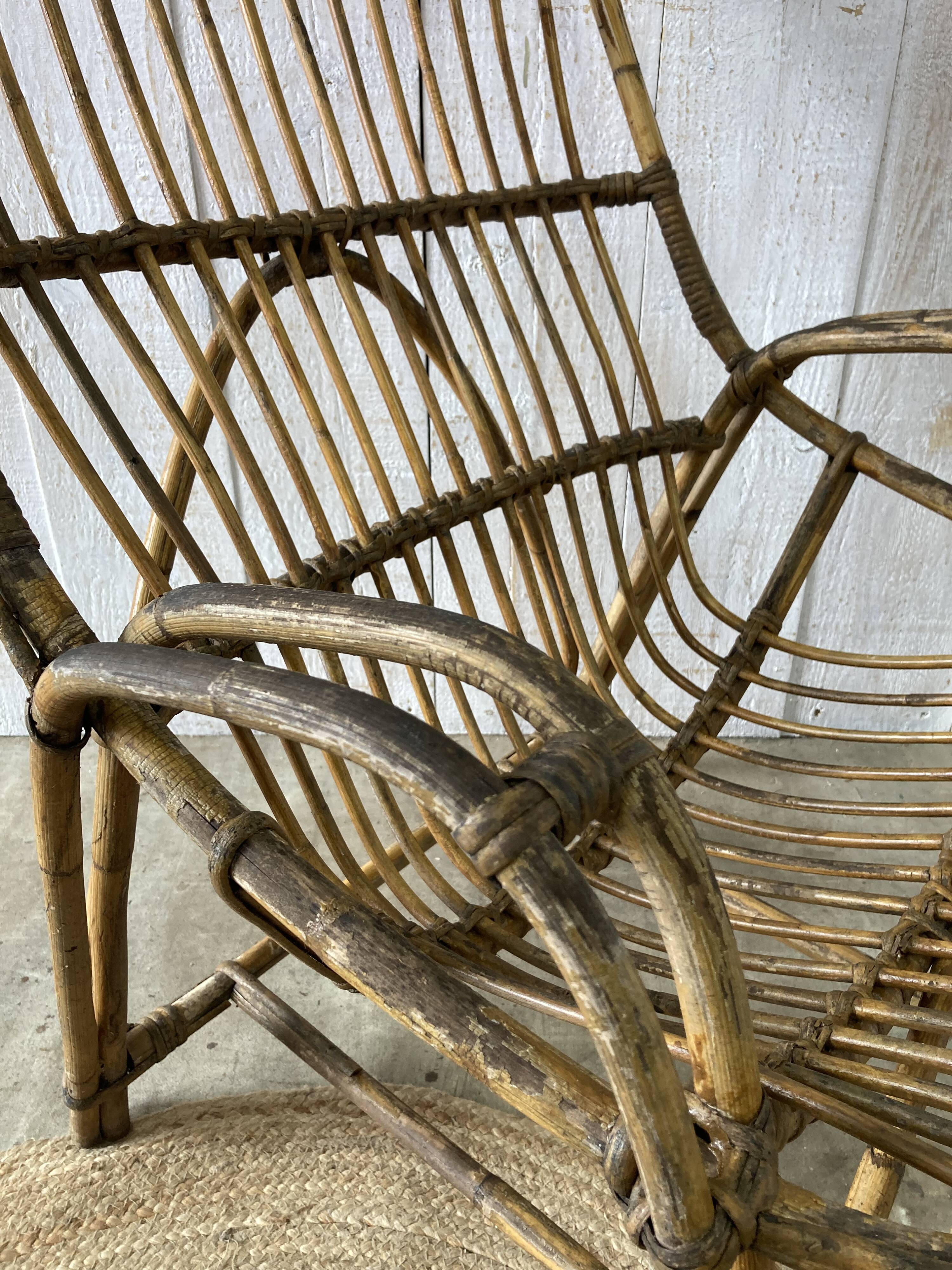 Large vintage rattan armchair