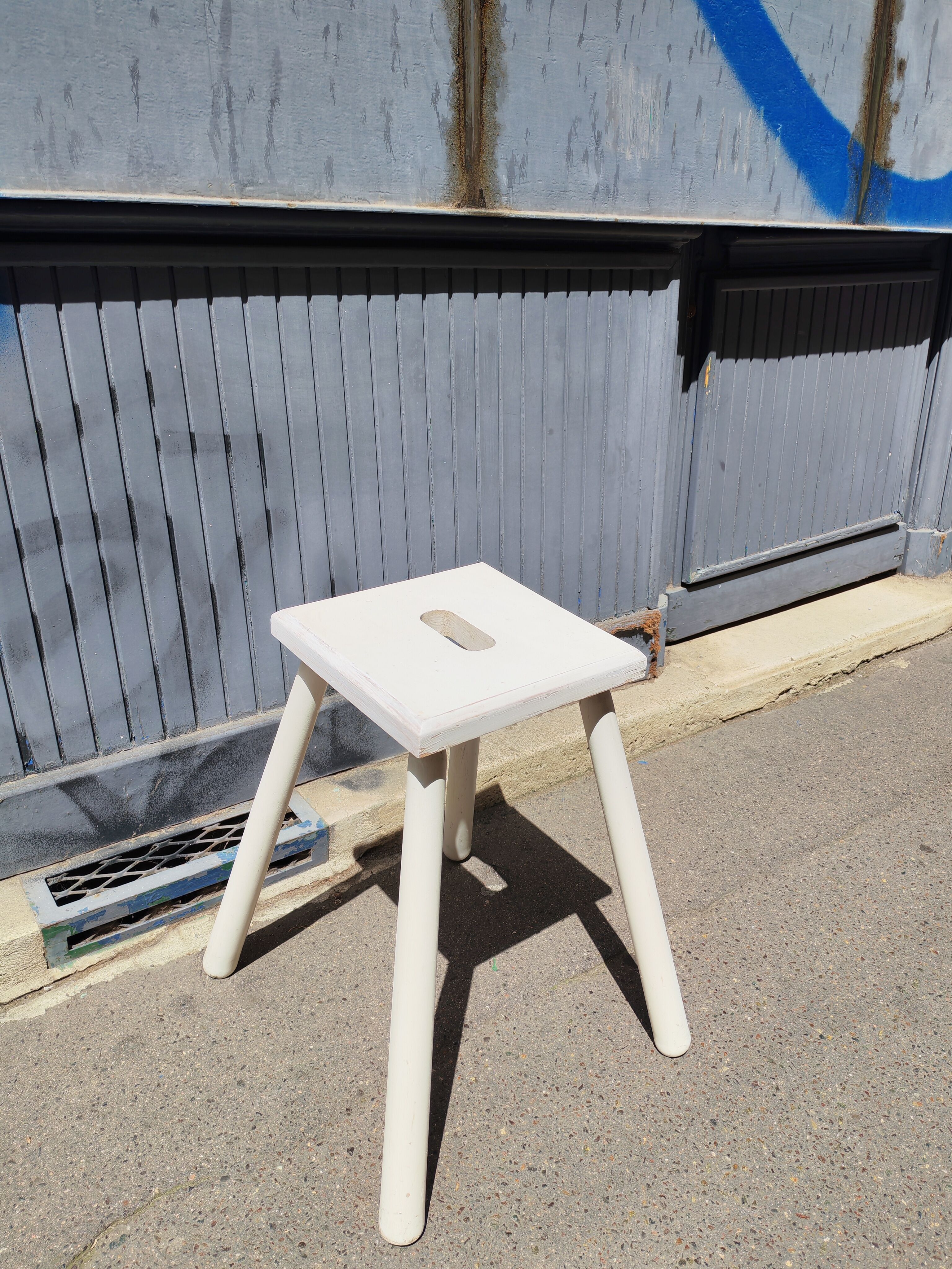 White wooden workshop stool