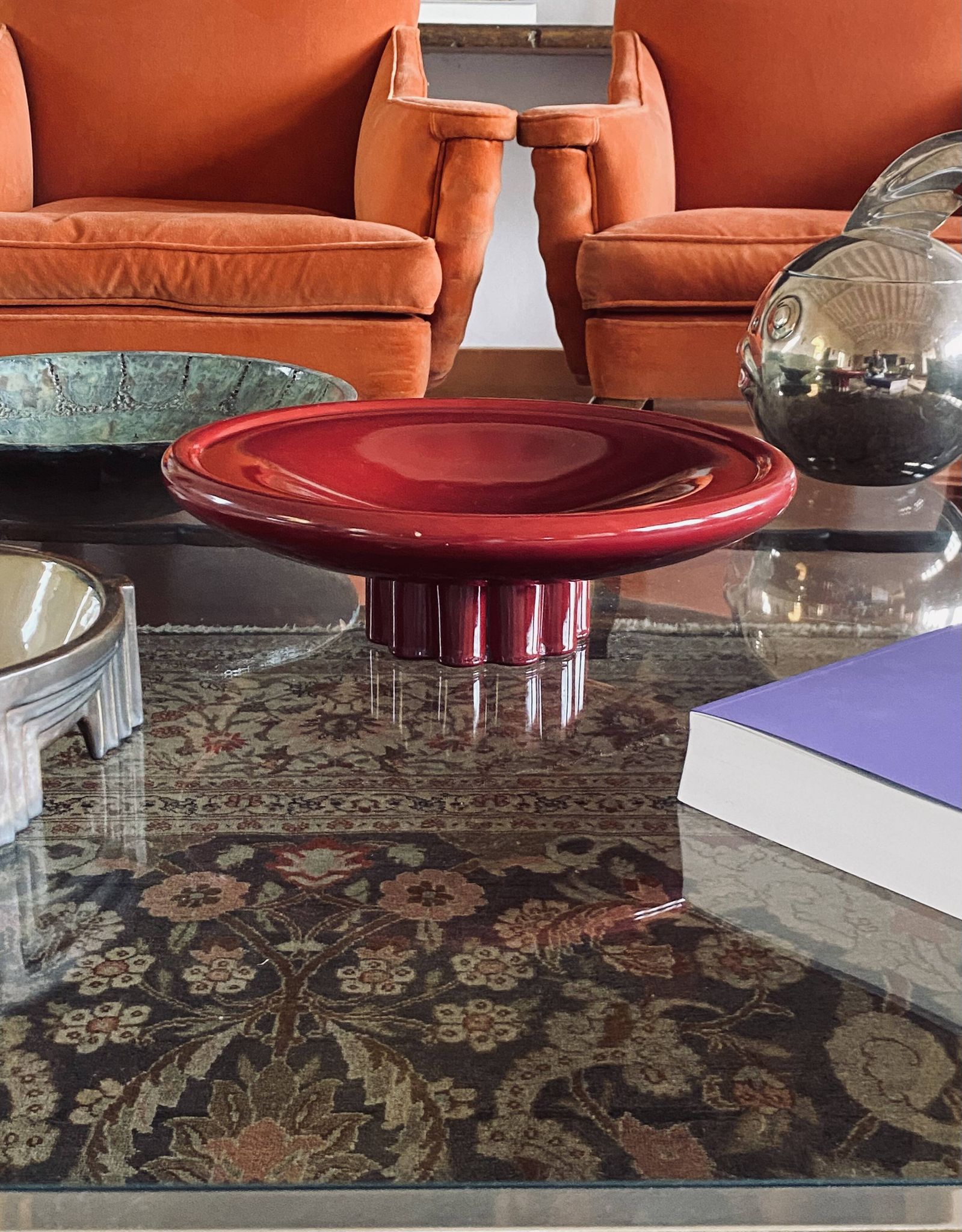 Paul Millet, Modern red vide poche / centerpiece, Sevres France 1930s