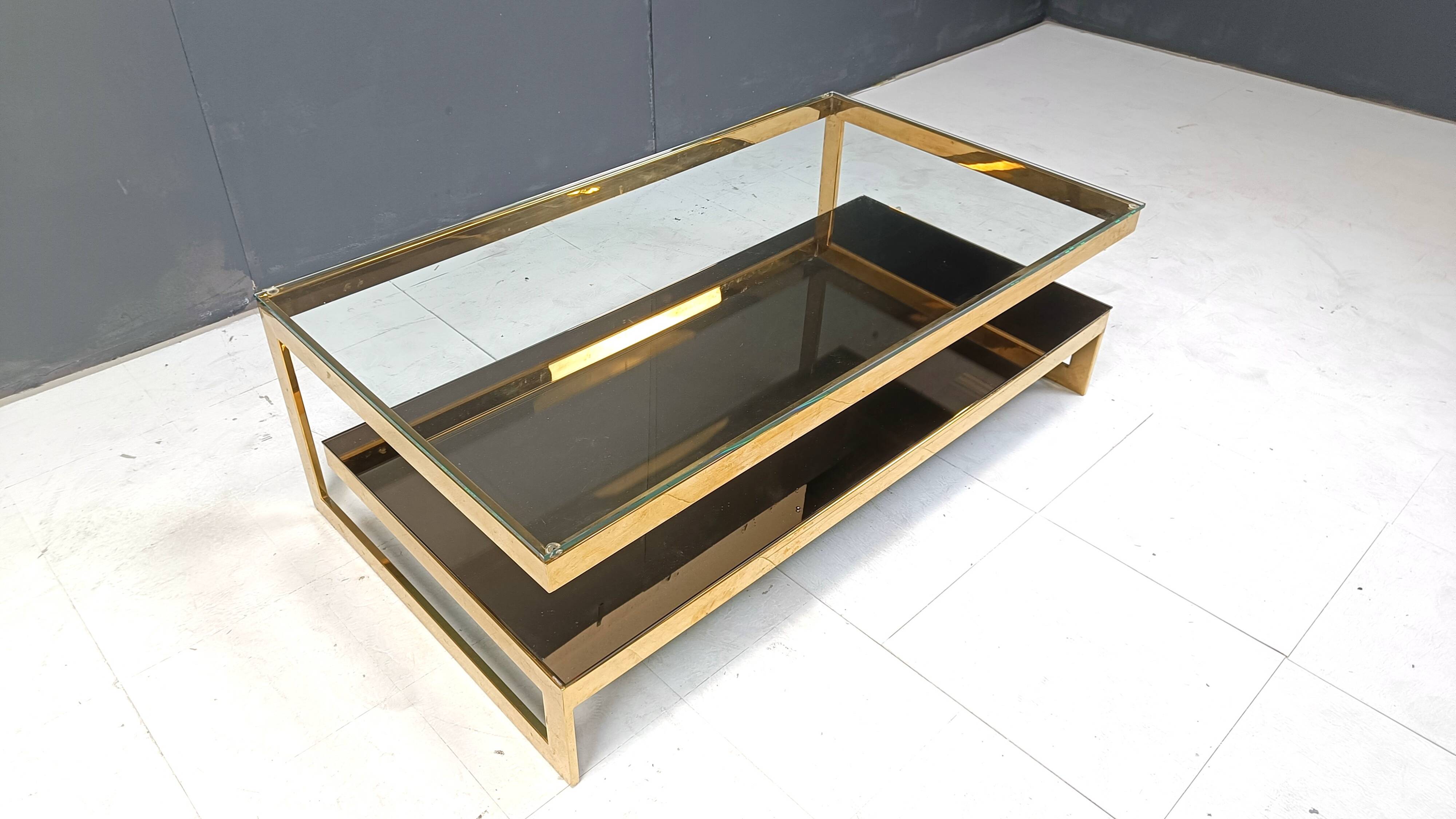 Vintage two tier belgochrom 23kt coffee table, 1970s