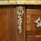 Small demi-lune jump commode in marquetry, transitional style between Louis XV and Louis XVI – early 20th century.