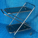 Vintage folding server 1970 with 2 smoked glass trays