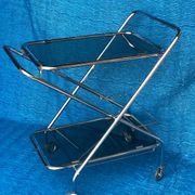 Vintage folding server 1970 with 2 smoked glass trays