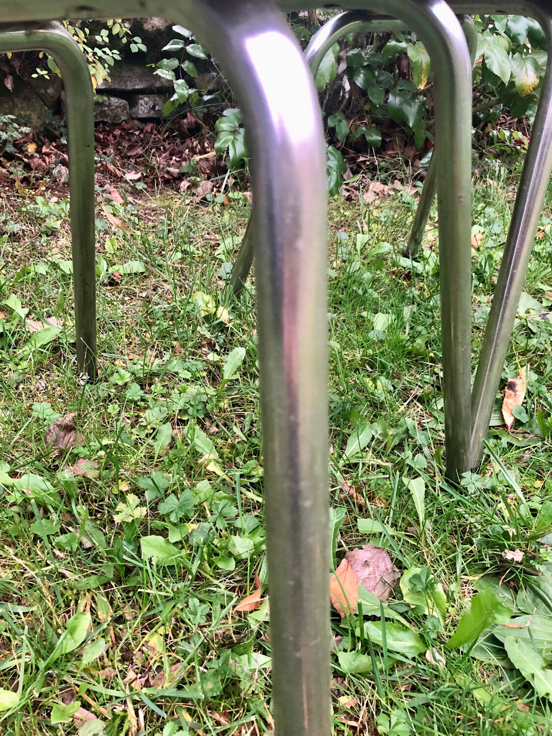 2 blue formica chairs