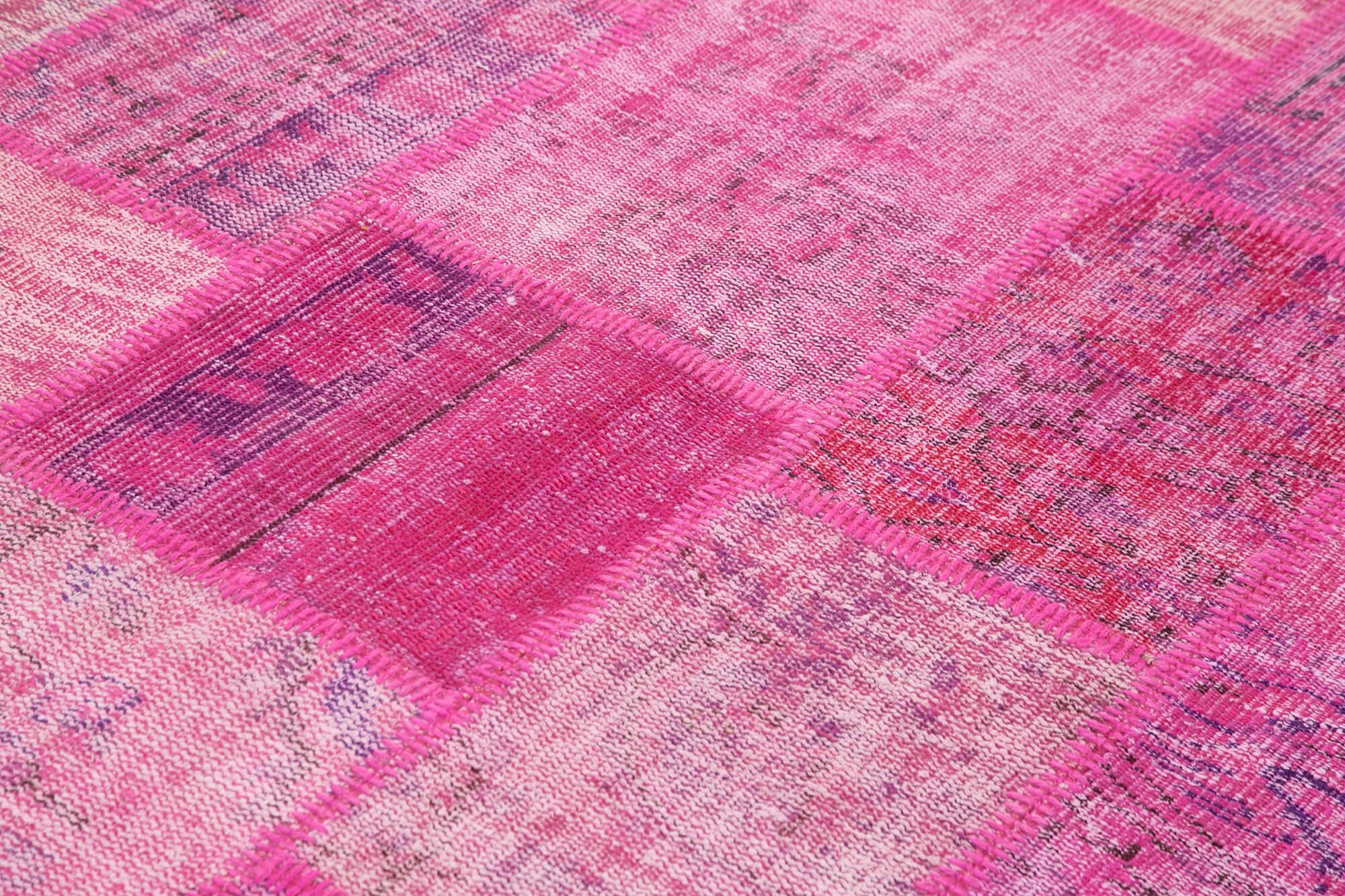 Handwoven oriental vintage 206 cm x 304 cm pink patchwork rug