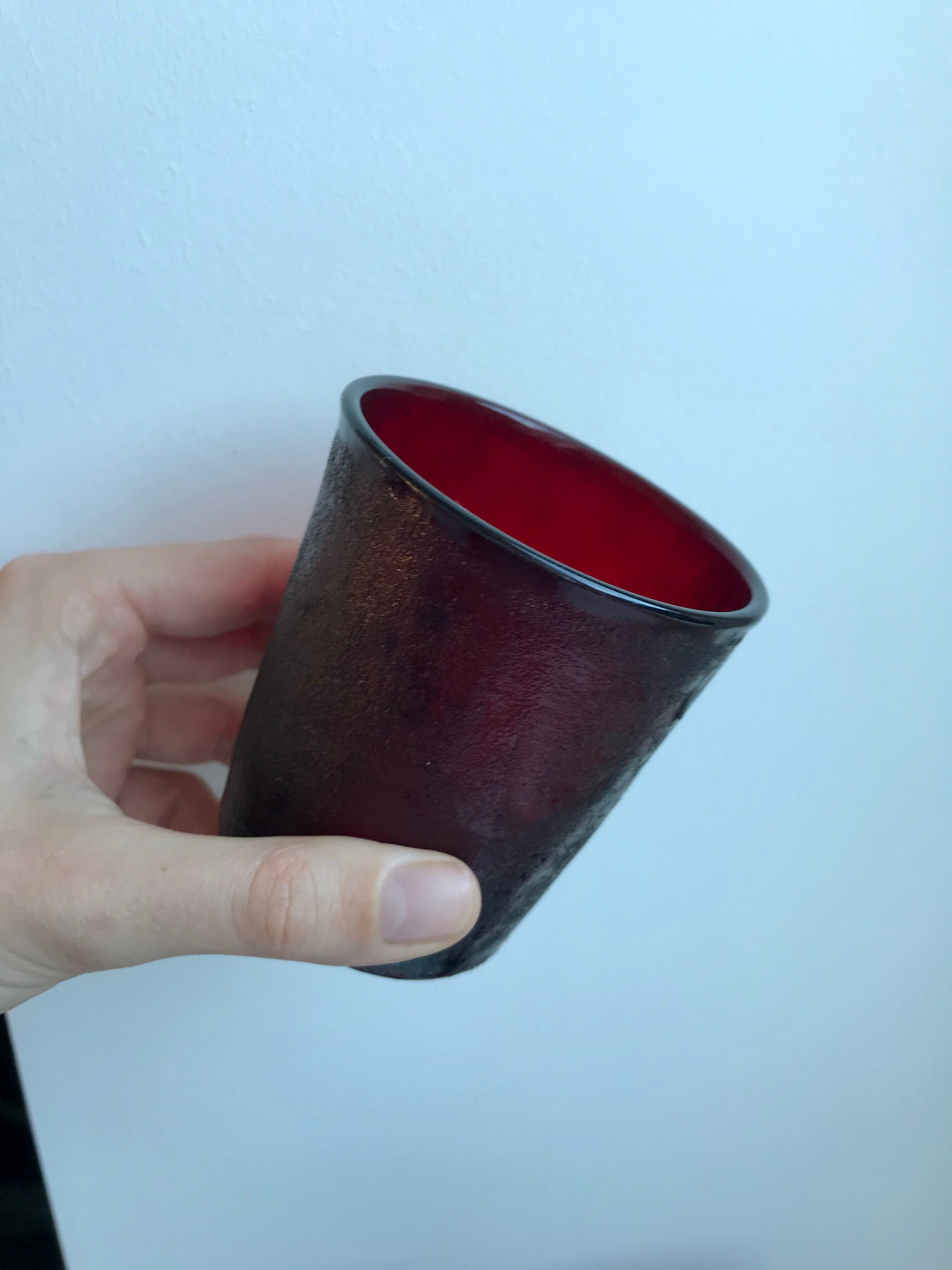 Set of 5 glasses in burgundy colored glass 70s