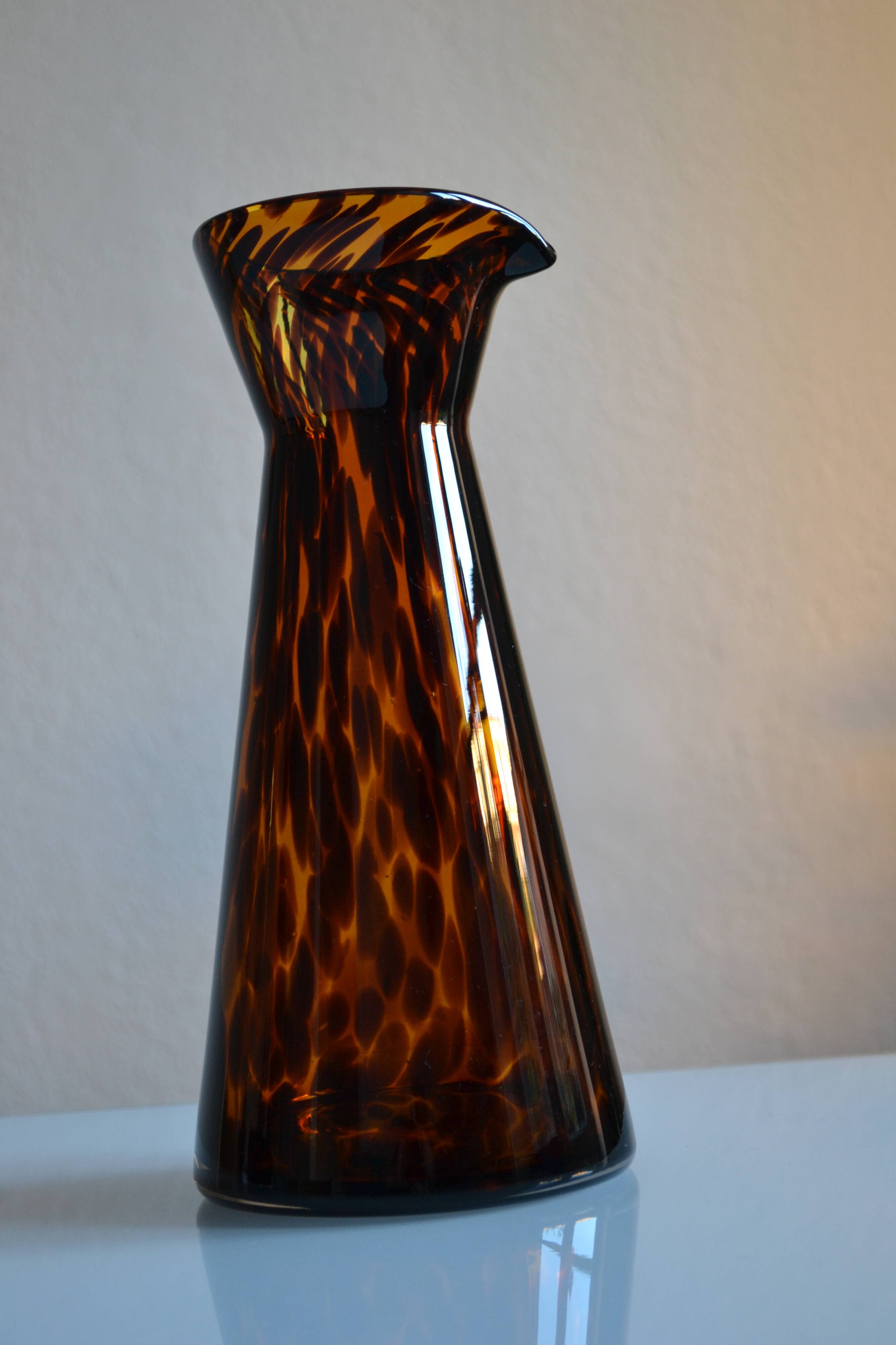 Vintage leopard pattern speckled glass vase or jug attributed to Murano