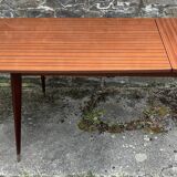 Table with tapered compass legs, extendable varnished wood, vintage 1950s