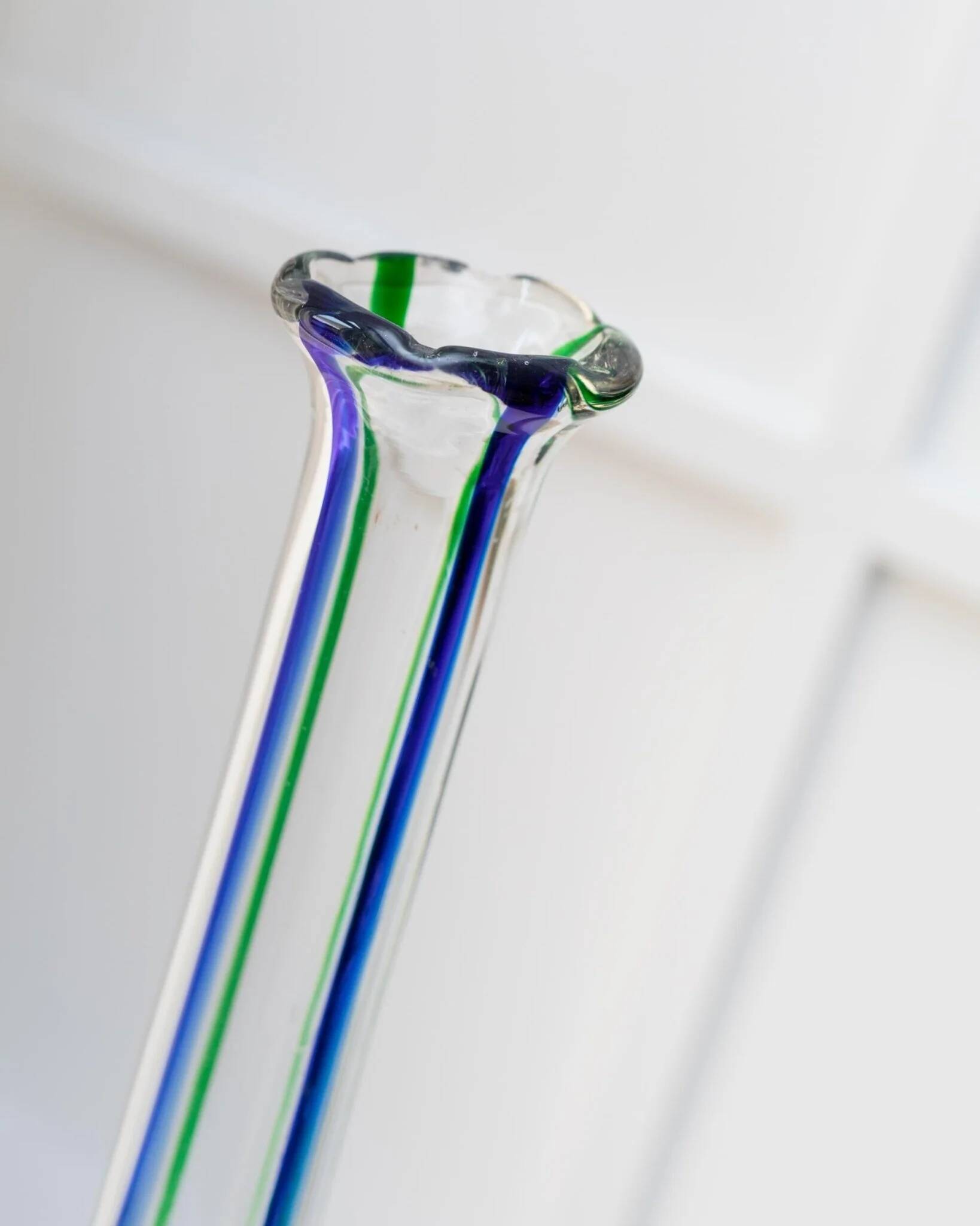 Vase en verre vintage Murano Archimede Seguso XL, transparent avec détails bleus et verts, forme citrouille, Italie années 1970