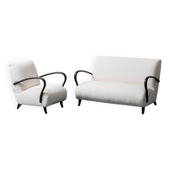 Ensemble canapé et fauteuil en tissu blanc années '70
