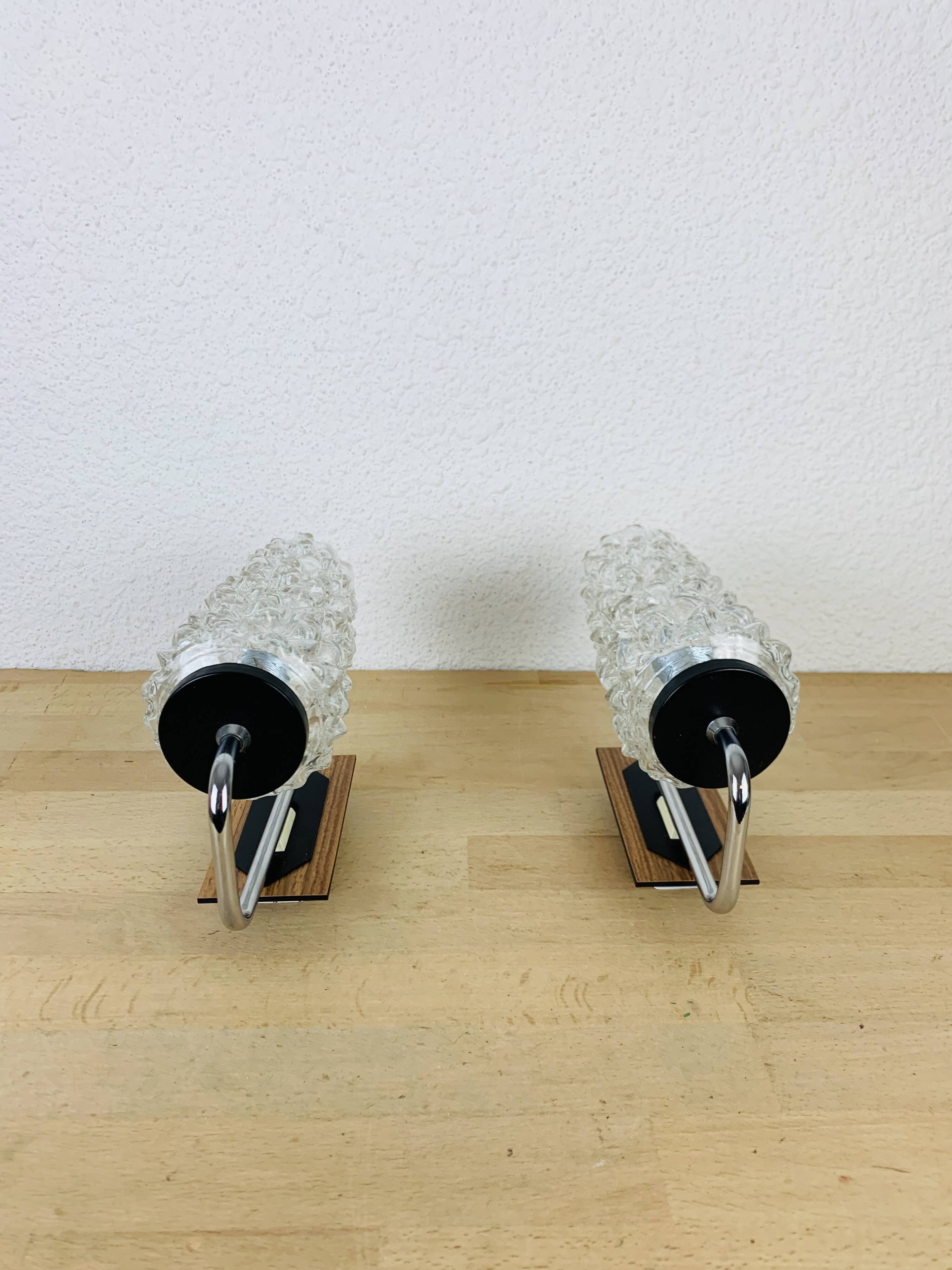 Pair of 1950s wall lights with etched glass tulips.