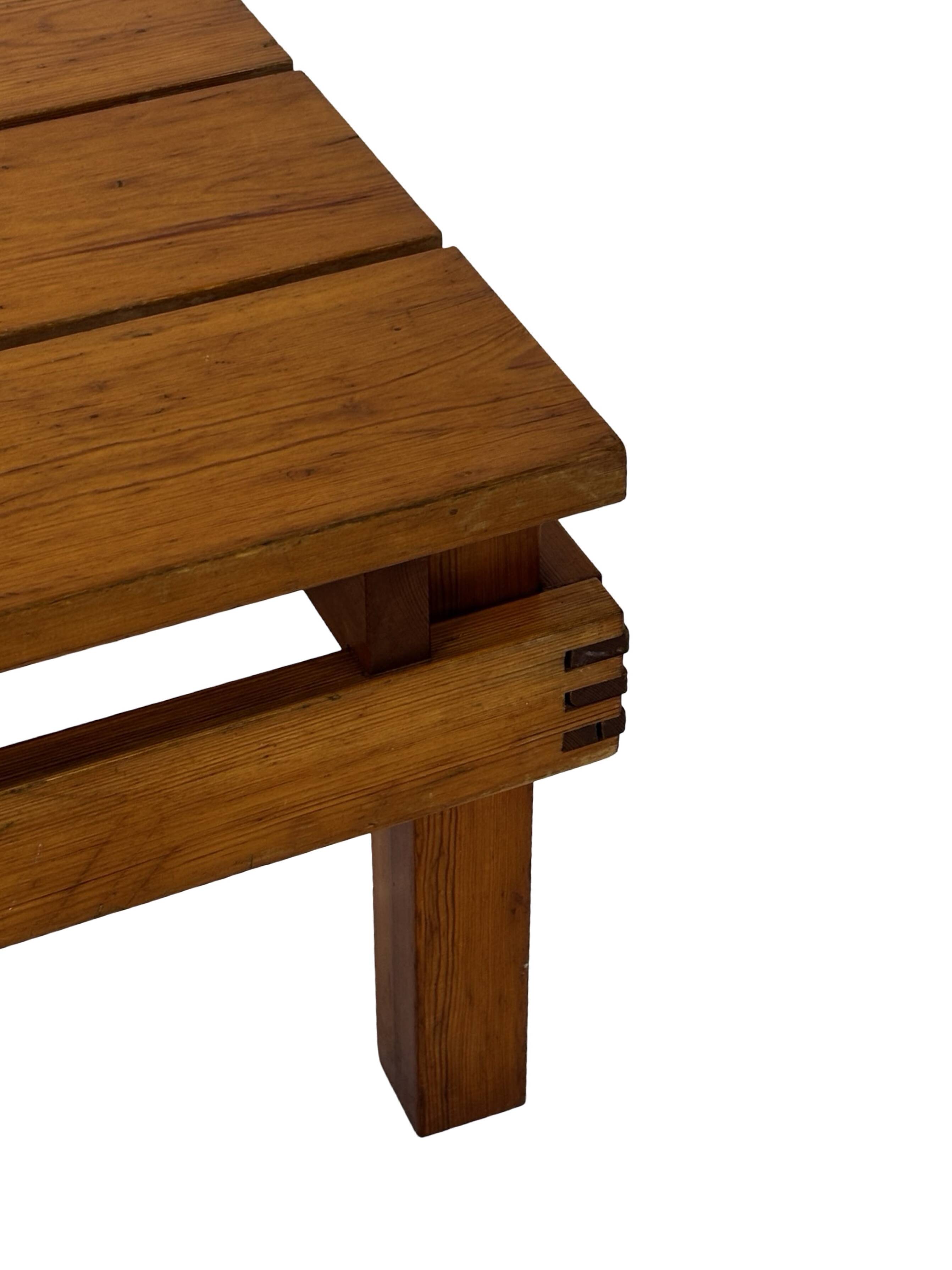 Vintage Pinewood Slatted Coffee Table Design 1970s