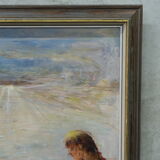 Modernist oil on panel, signed, framed, 1970
