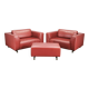 Wittmann Oversized Red Leather Lounge Armchairs and Ottoman, Austria