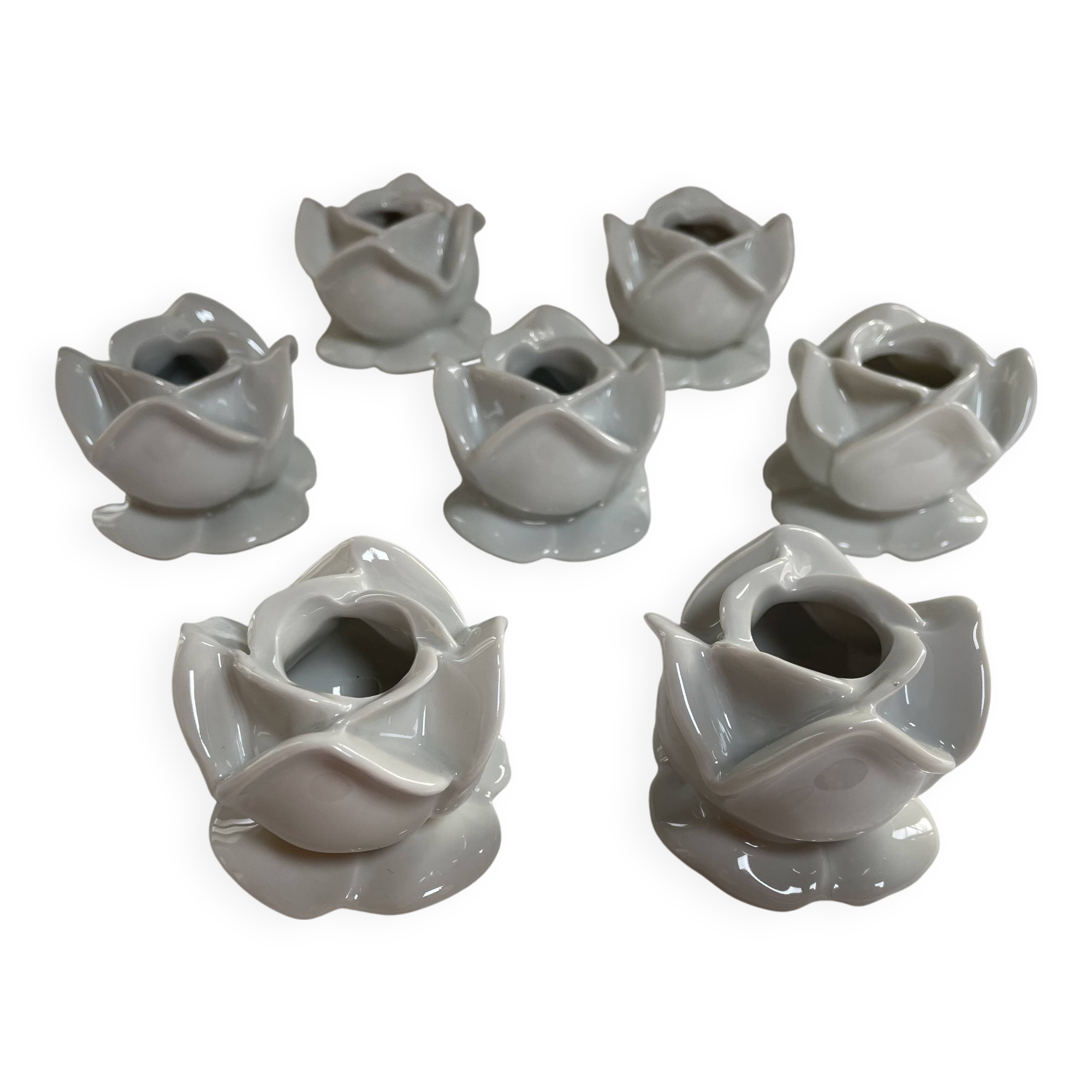 White porcelain rose shaped candle holders