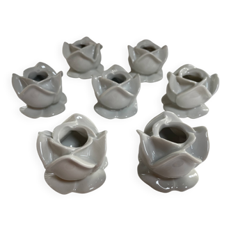 White porcelain rose shaped candle holders