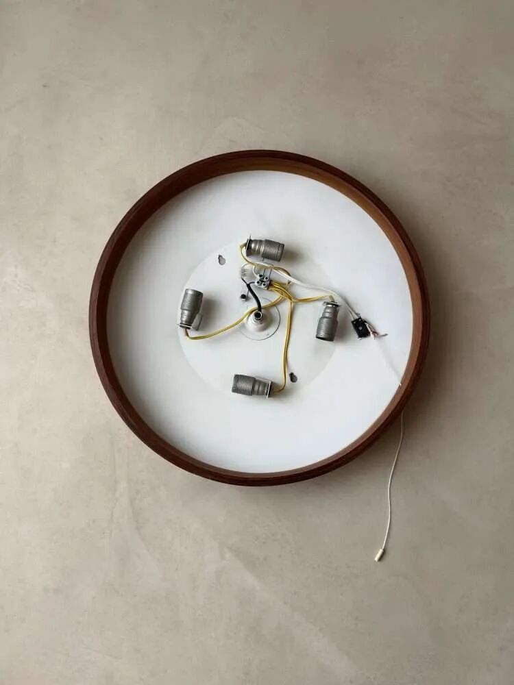 Rare Round Illuminated Teak Mirror from the 1960s