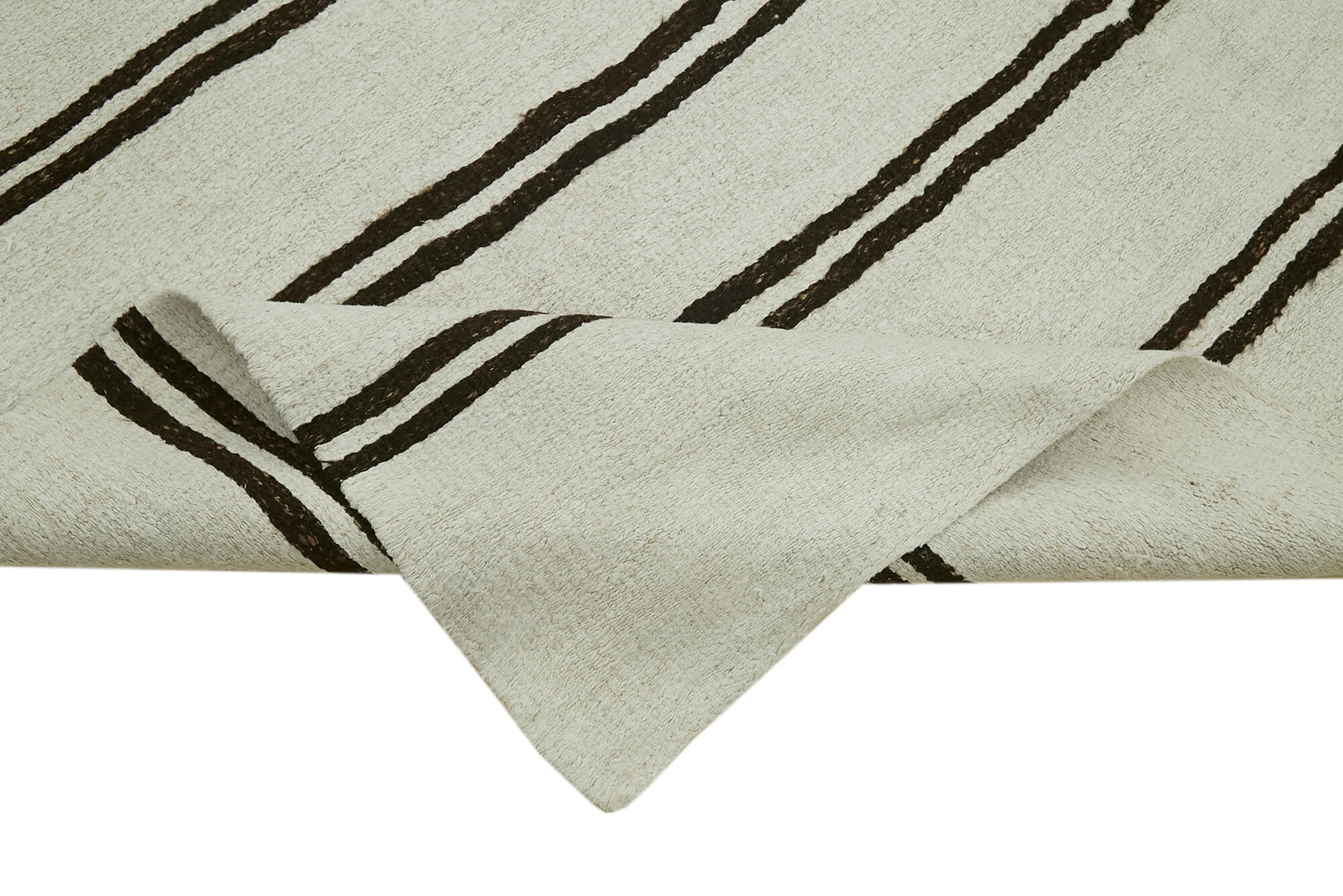 Handmade Oriental Vintage 1980s 208 cm x 412 cm White Hemp Kilim Carpet