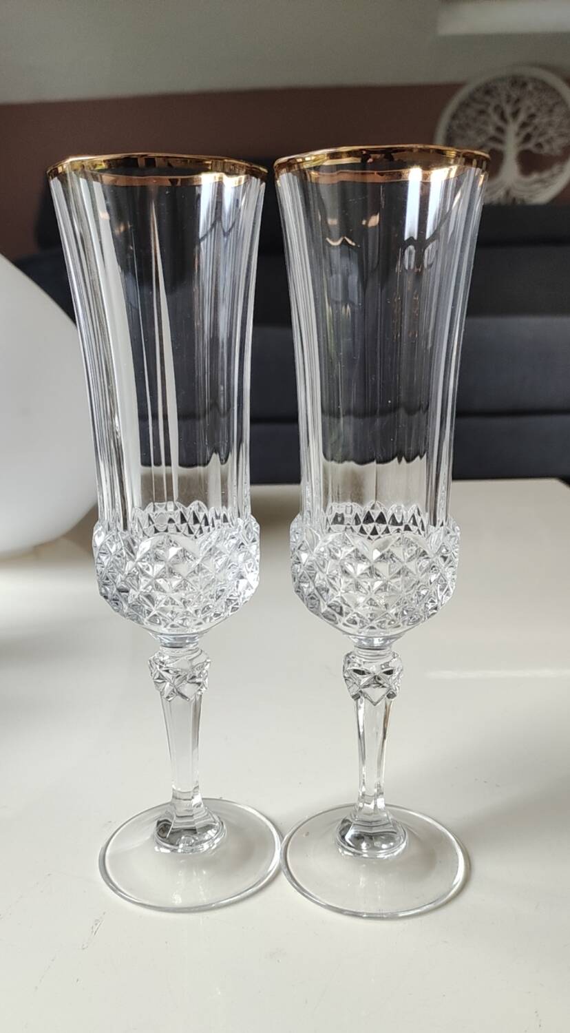 Lot of 5 x Large Champagne Flutes Valencay Gold/Cristal d'Arques