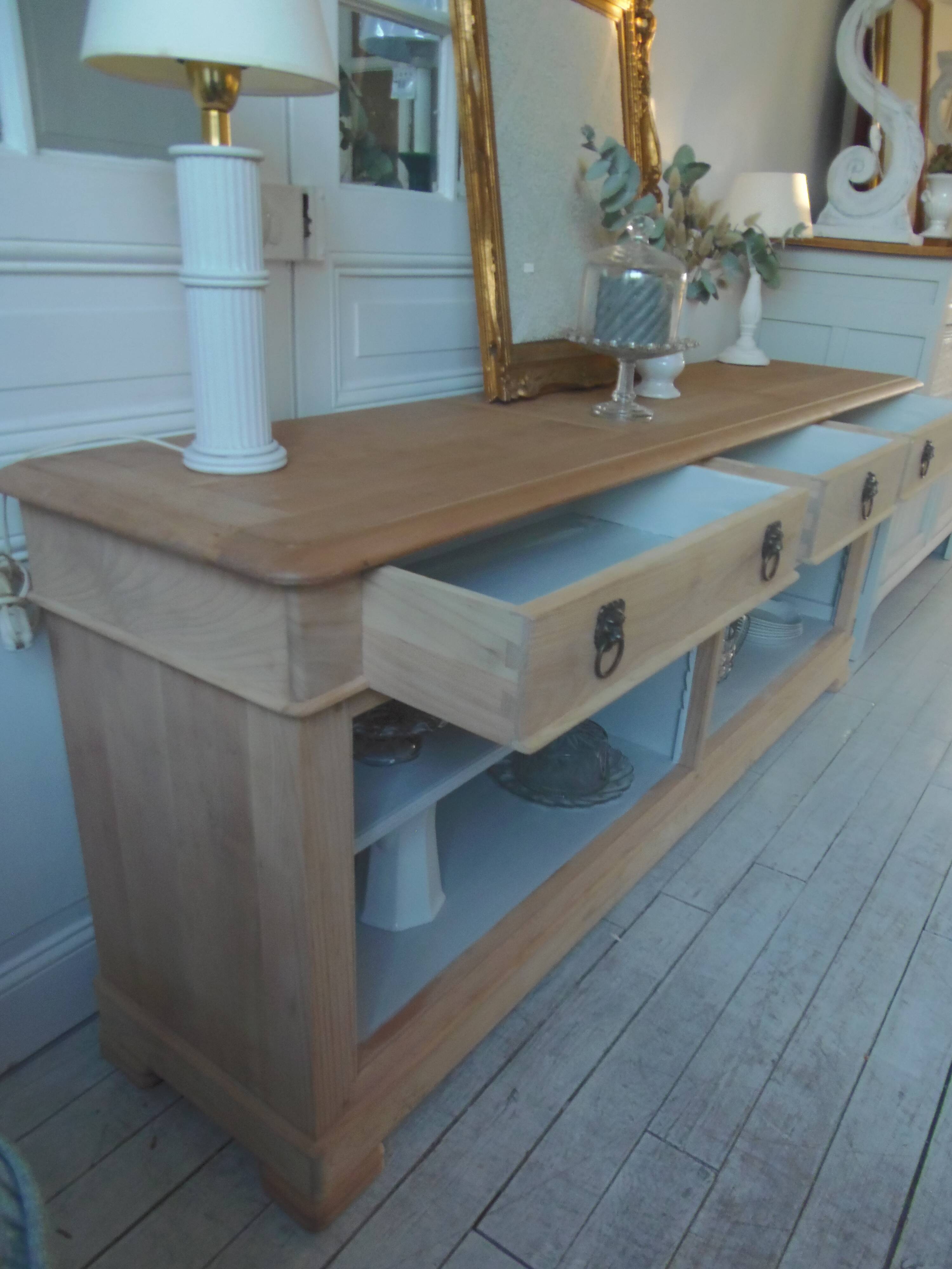 crafted dresser in raw solid wood.