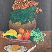 Small naive painting, still life from the 1950s