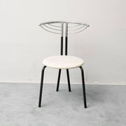 Set of 6 vintage chairs in chromed metal and white fabric, 1980s modernism