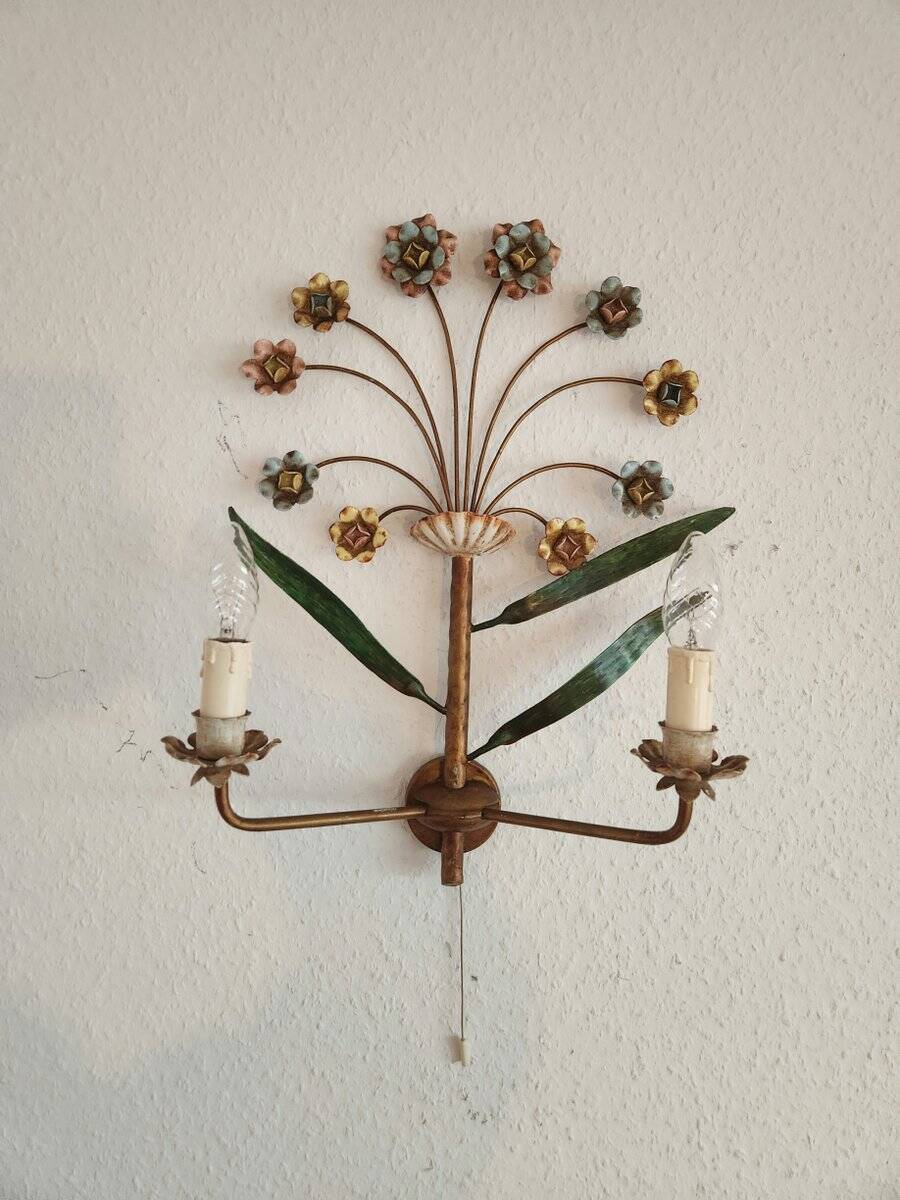XL Vintage Mid-Century handmade 2 light bouquet wall lamp Italy 1950-1970