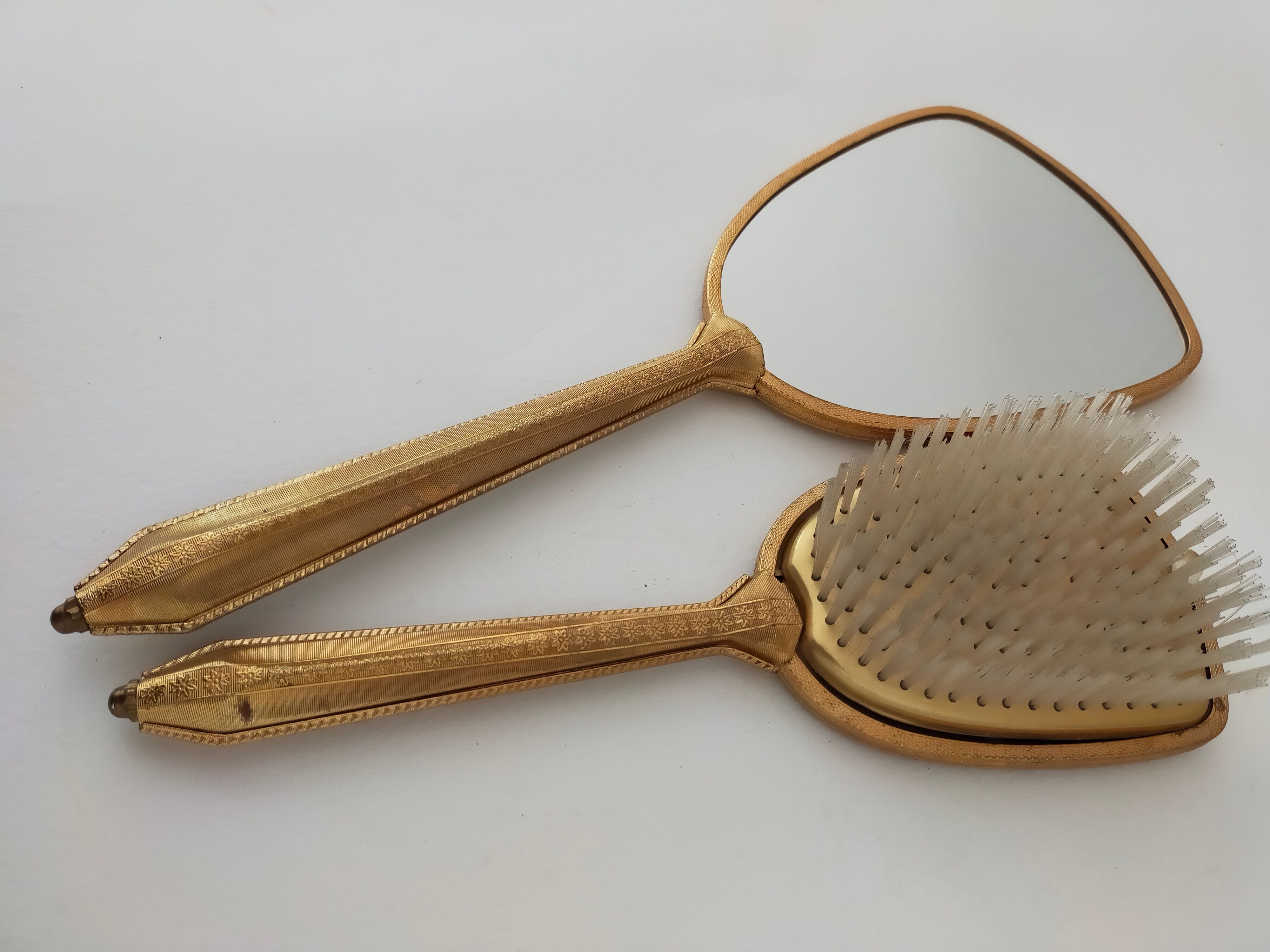 Vintage handheld mirror and hairbrush vanity set