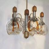 Lustre en verre de Murano bois et chrome pour Mazzega 60/70