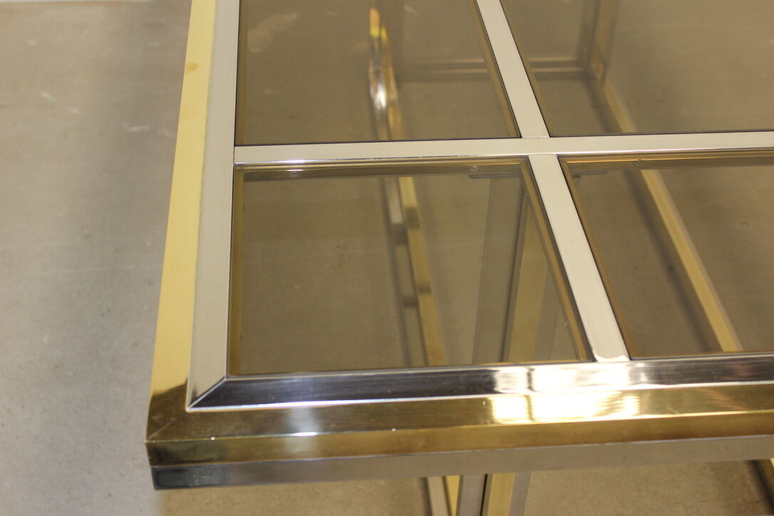 Dining table in chrome-plated steel and brass by Romeo Rega circa 1970