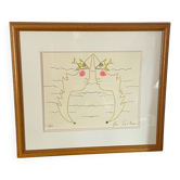 Lithograph, double profiles, Jean Cocteau
