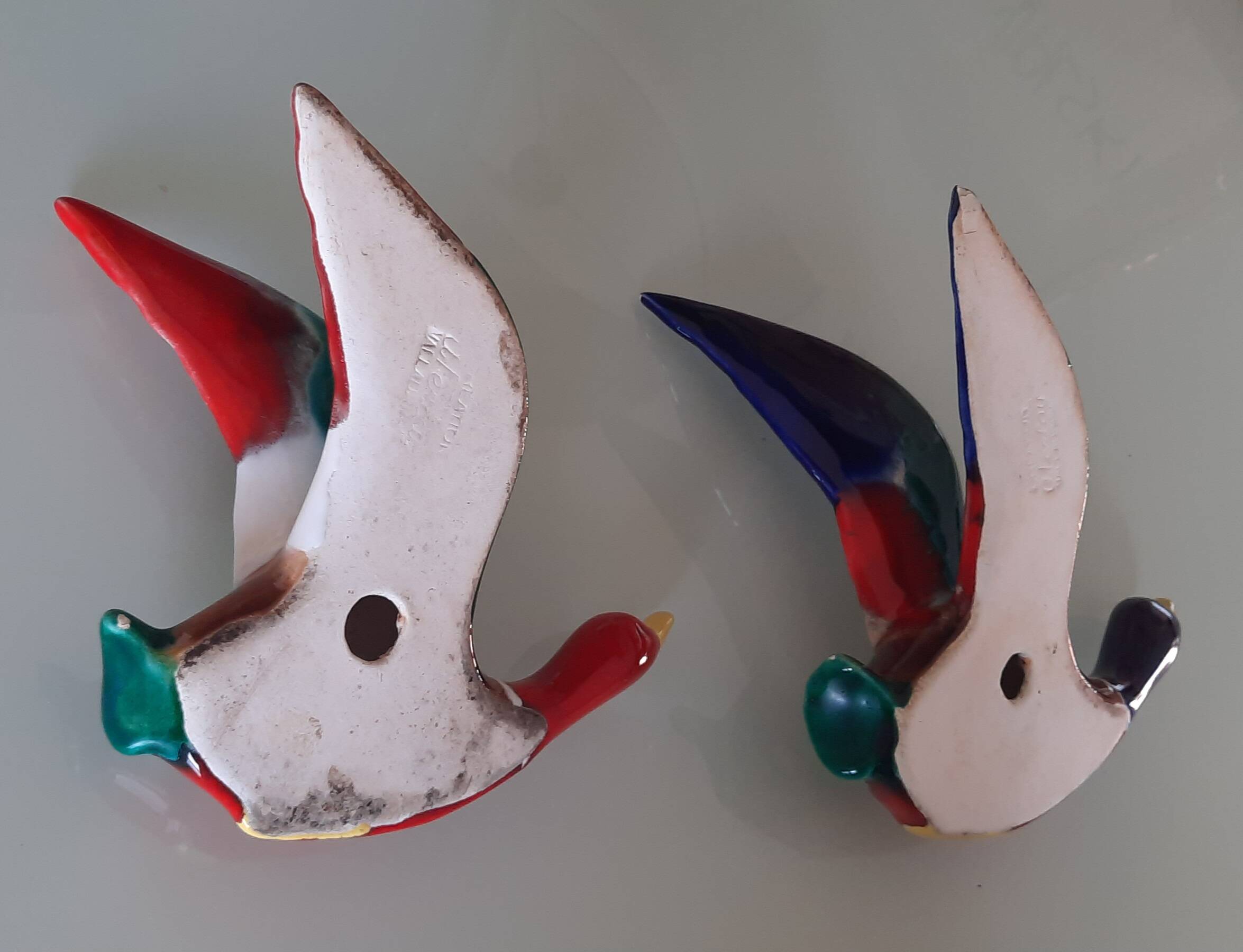 Pair of glazed ceramic wall ducks
