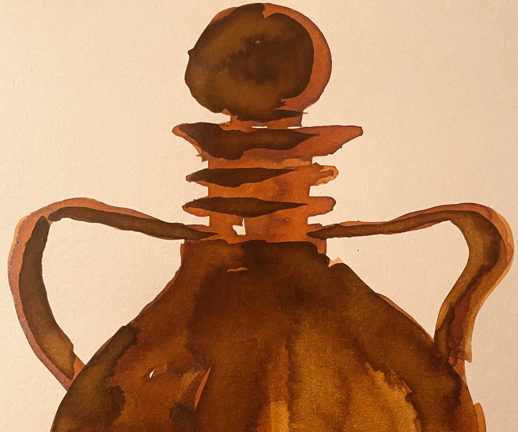 Signed watercolour and ink painting vase Wabi Sabi Fès