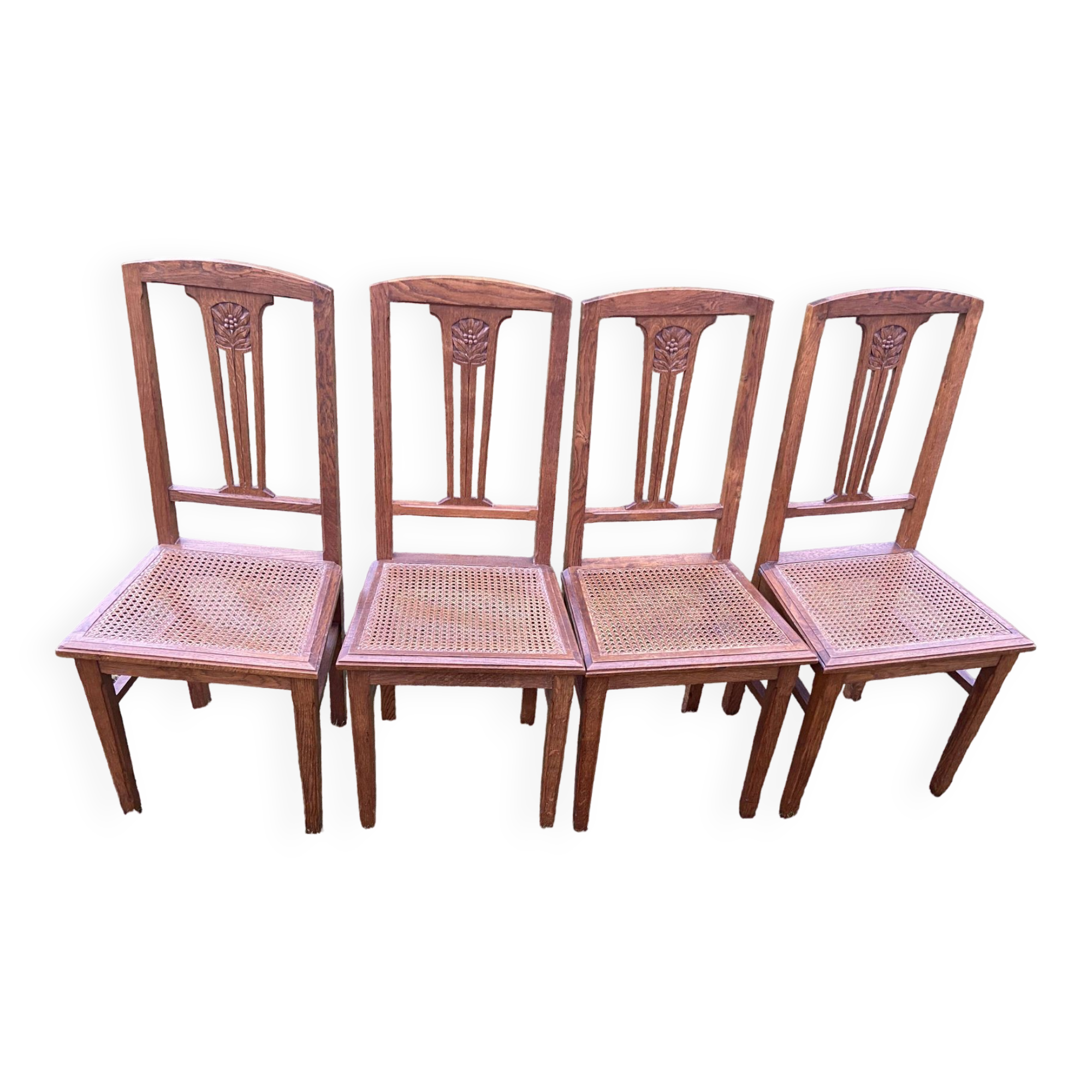Set of 4 old cane chairs