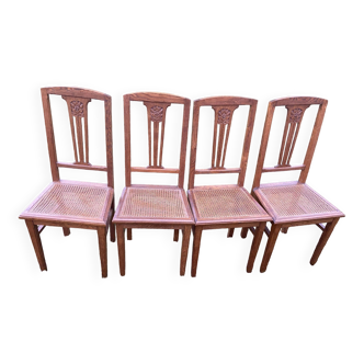 Set of 4 old cane chairs