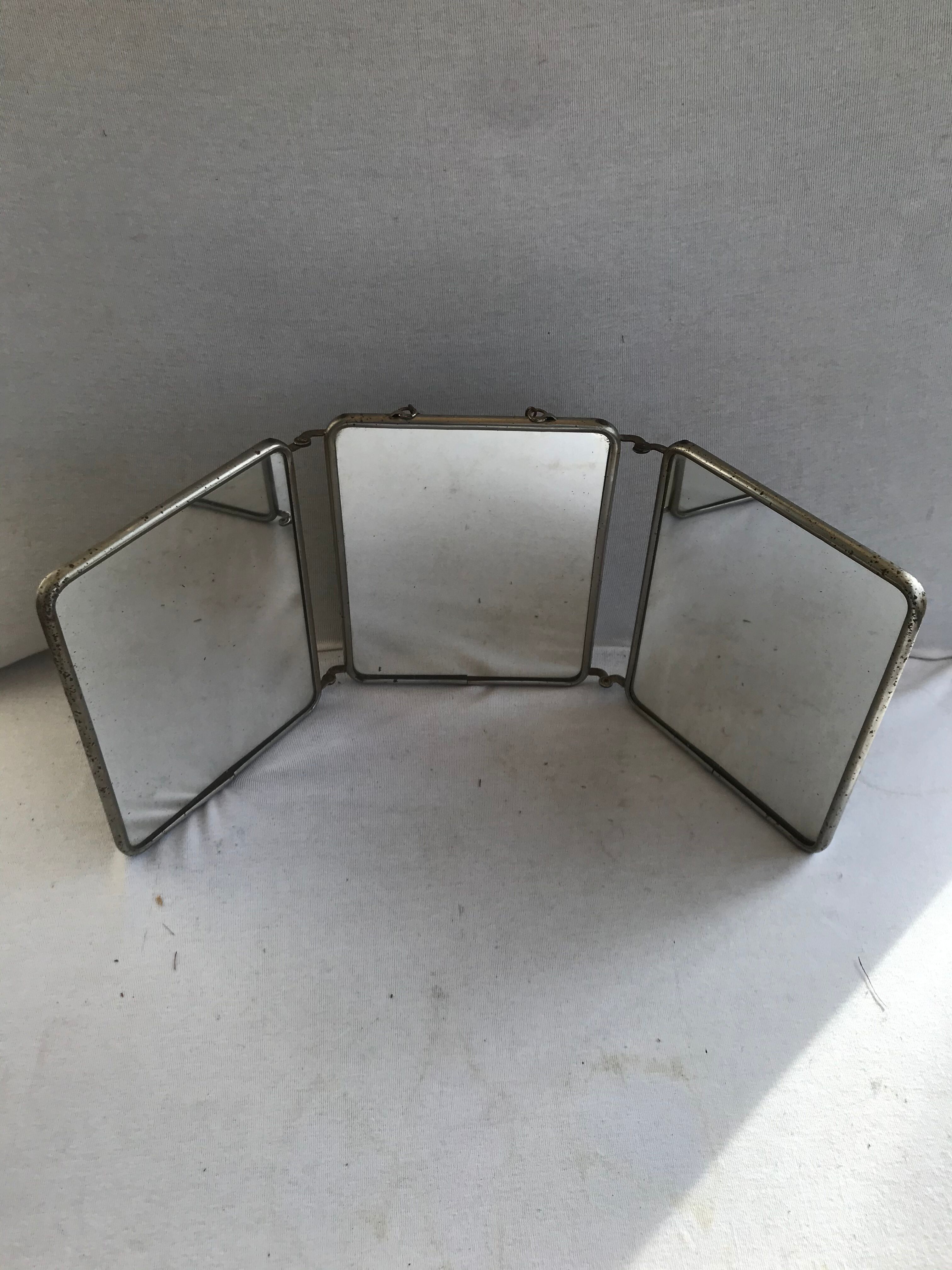 Ancien miroir triptyque barbier