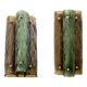 Pair of Modern Amber and Green Murano Glass and Brass Sconces