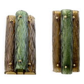Paire d'appliques modernes en verre de Murano et laiton ambré et vert